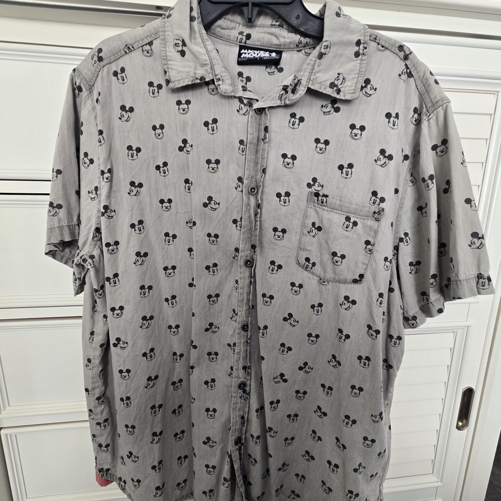 Disney Charcoal Button-Down Shirt with Mickey Mouse Design